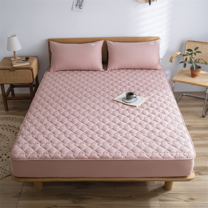 91家纺网 家纺一手货源 找家纺 蓝巢 2023新款全棉水洗棉大豆夹棉床笠 豆沙