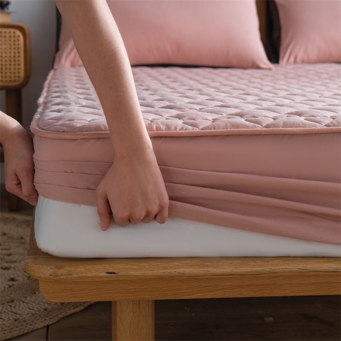 91家纺网 家纺一手货源 找家纺 蓝巢 2023新款全棉水洗棉大豆夹棉床笠 豆沙