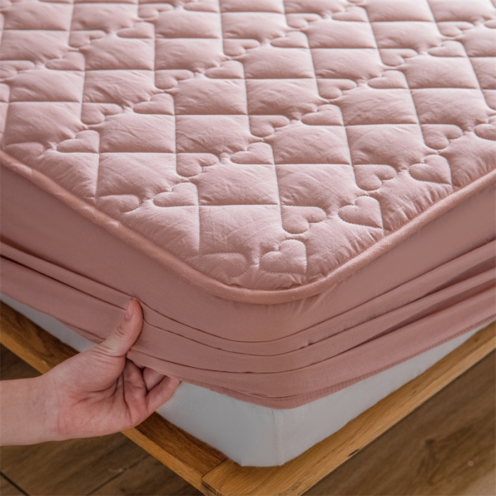 91家纺网 家纺一手货源 找家纺 蓝巢 2023新款全棉水洗棉大豆夹棉床笠 豆沙