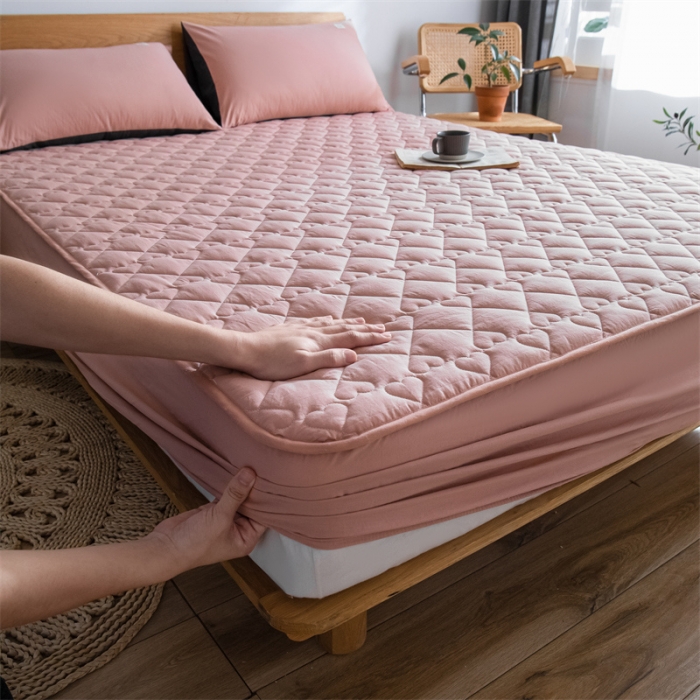 91家纺网 家纺一手货源 找家纺 蓝巢 2023新款全棉水洗棉大豆夹棉床笠 豆沙