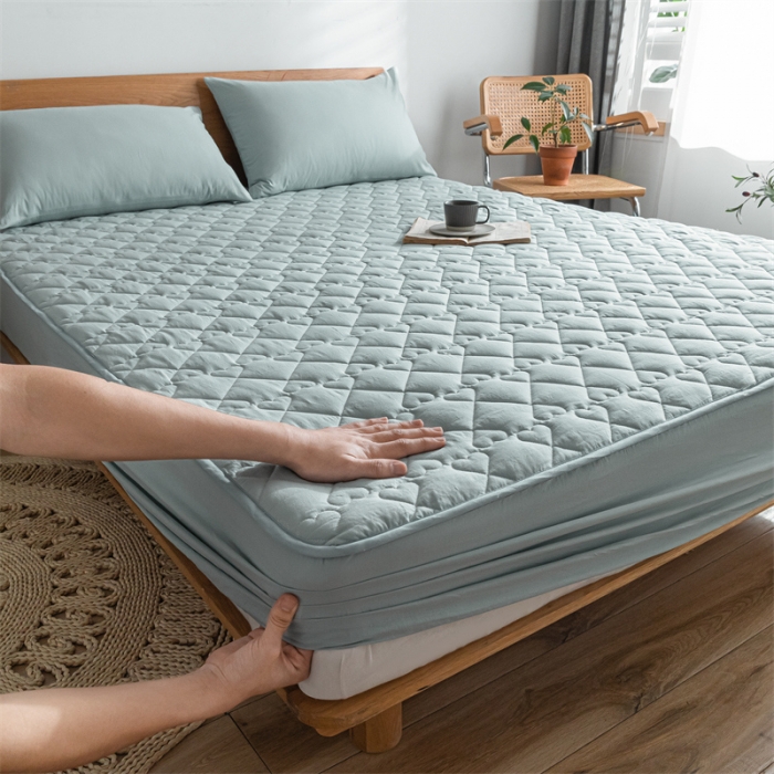 91家纺网 家纺一手货源 找家纺 蓝巢 2023新款全棉水洗棉大豆夹棉床笠 繁星蓝