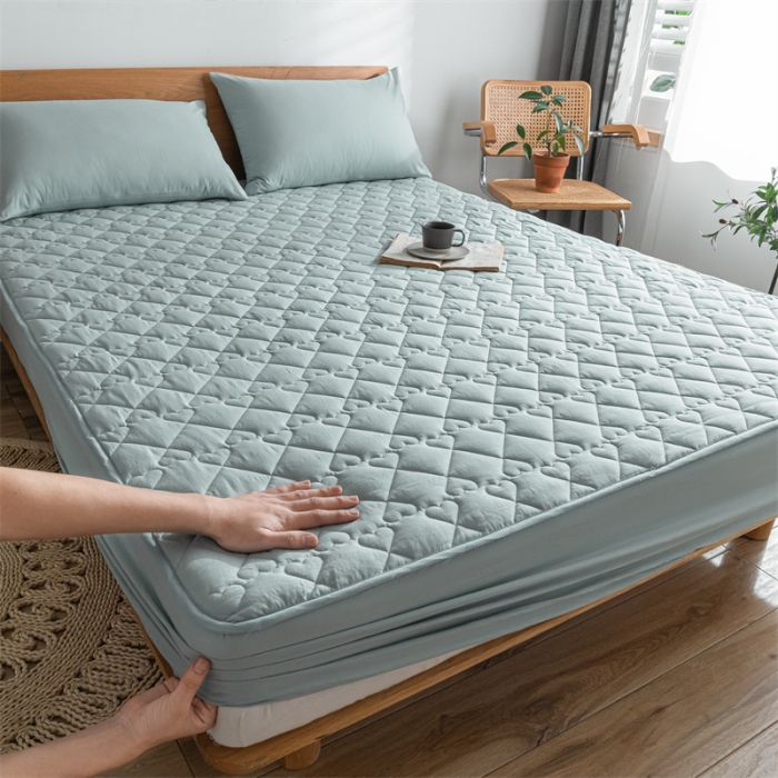 91家纺网 家纺一手货源 找家纺 蓝巢 2023新款全棉水洗棉大豆夹棉床笠 繁星蓝