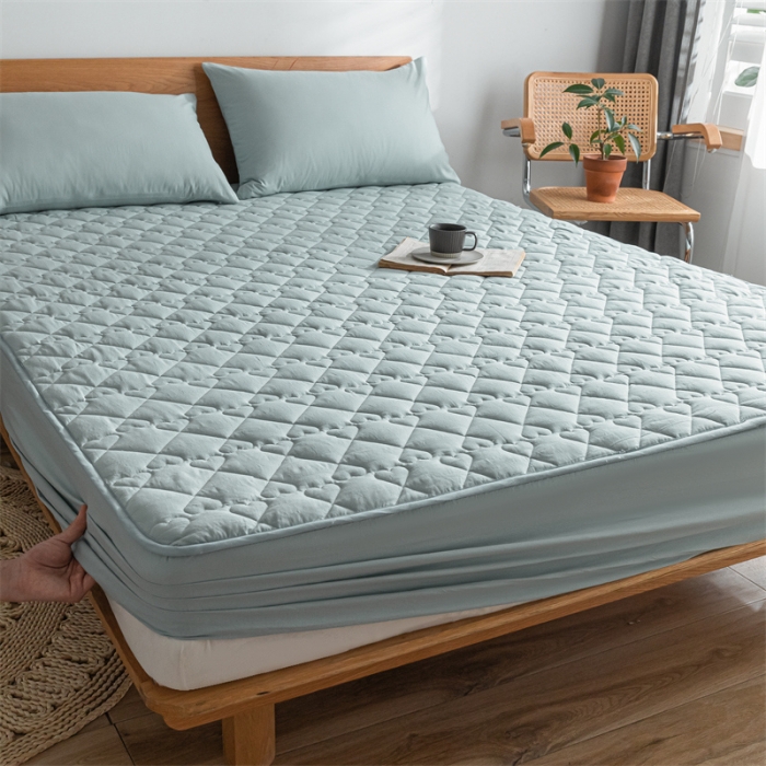 91家纺网 家纺一手货源 找家纺 蓝巢 2023新款全棉水洗棉大豆夹棉床笠 繁星蓝