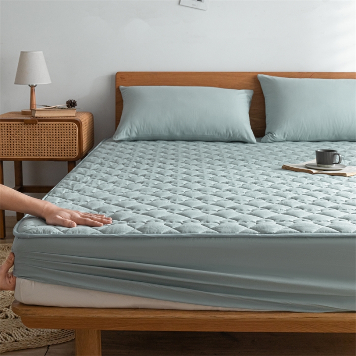 91家纺网 家纺一手货源 找家纺 蓝巢 2023新款全棉水洗棉大豆夹棉床笠 繁星蓝