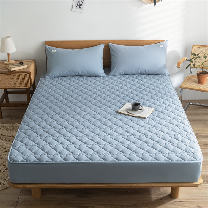 91家纺网 家纺一手货源 找家纺 蓝巢 2023新款全棉水洗棉大豆夹棉床笠 湖蓝