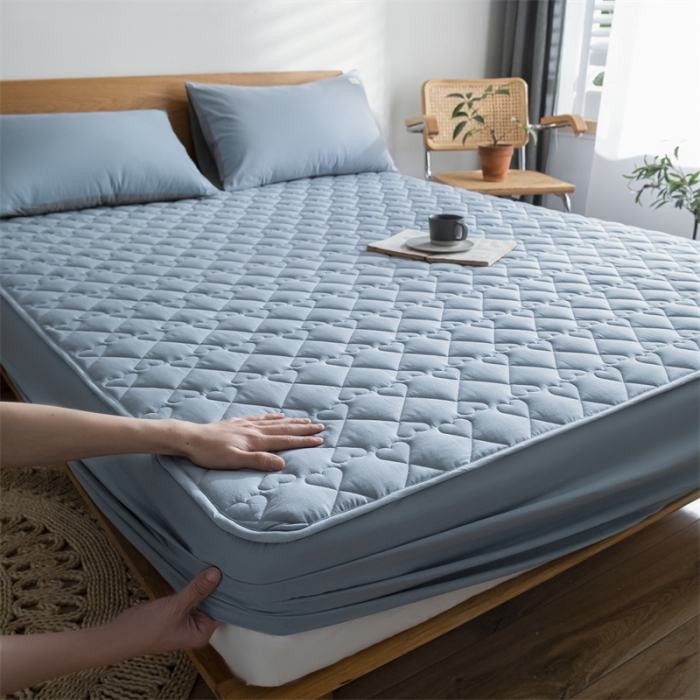 91家纺网 家纺一手货源 找家纺 蓝巢 2023新款全棉水洗棉大豆夹棉床笠 湖蓝