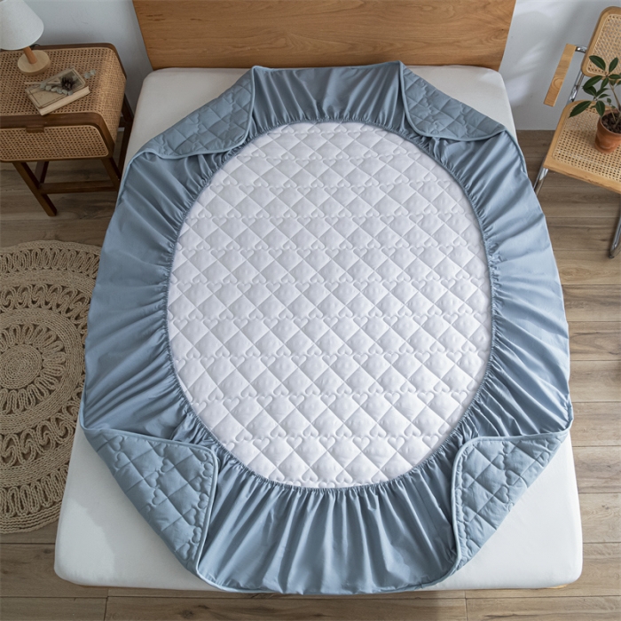 91家纺网 家纺一手货源 找家纺 蓝巢 2023新款全棉水洗棉大豆夹棉床笠 湖蓝