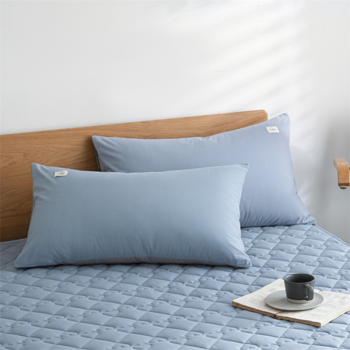 91家纺网 家纺一手货源 找家纺 蓝巢 2023新款全棉水洗棉大豆夹棉床笠 湖蓝