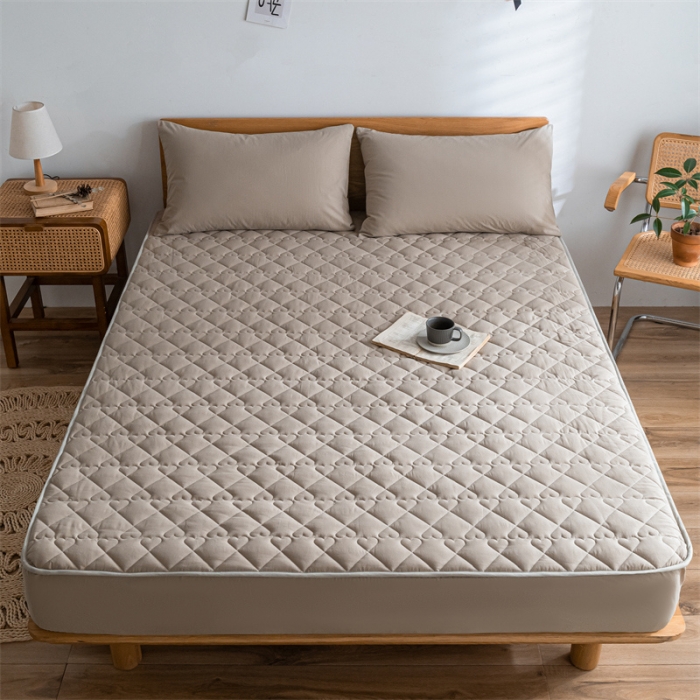 91家纺网 家纺一手货源 找家纺 蓝巢 2023新款全棉水洗棉大豆夹棉床笠 卡其