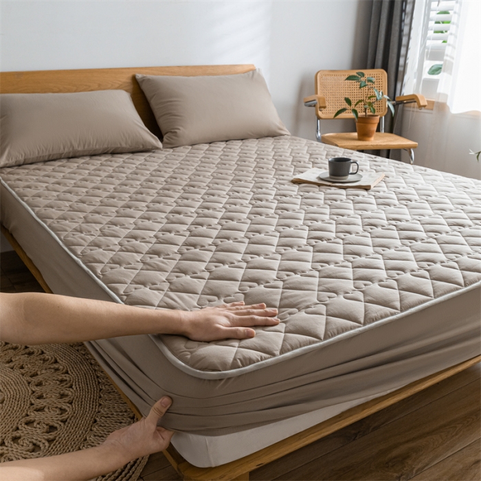 91家纺网 家纺一手货源 找家纺 蓝巢 2023新款全棉水洗棉大豆夹棉床笠 卡其