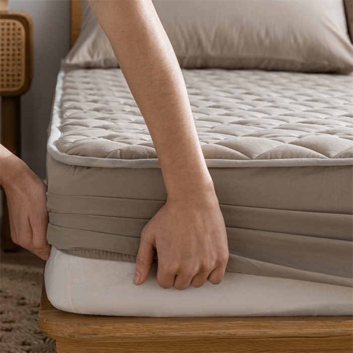 91家纺网 家纺一手货源 找家纺 蓝巢 2023新款全棉水洗棉大豆夹棉床笠 卡其