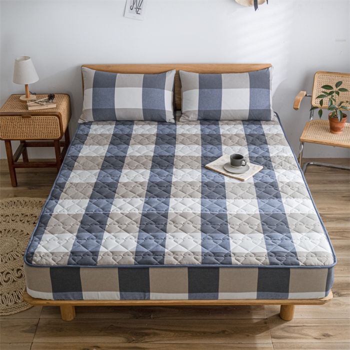 91家纺网 家纺一手货源 找家纺 蓝巢 2023新款全棉水洗棉大豆夹棉床笠 蓝调格