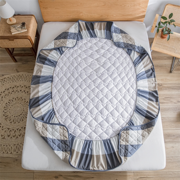 91家纺网 家纺一手货源 找家纺 蓝巢 2023新款全棉水洗棉大豆夹棉床笠 蓝调格