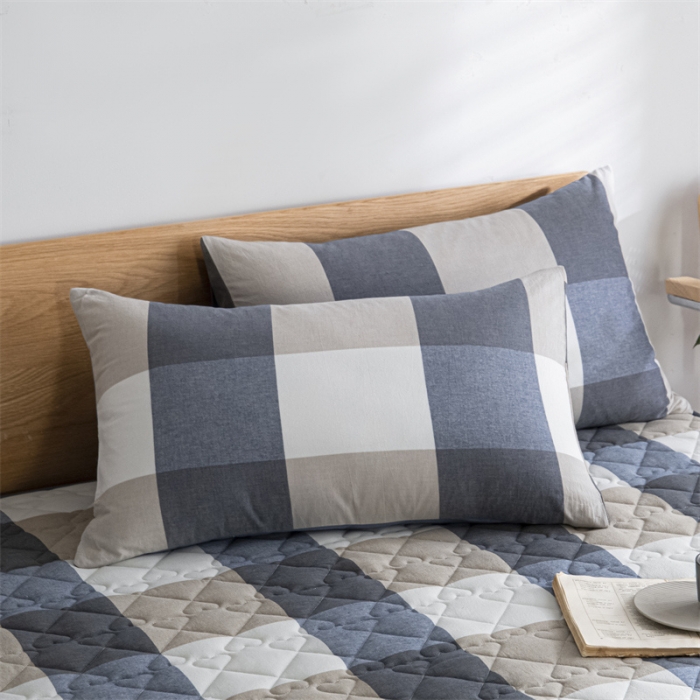 91家纺网 家纺一手货源 找家纺 蓝巢 2023新款全棉水洗棉大豆夹棉床笠 蓝调格