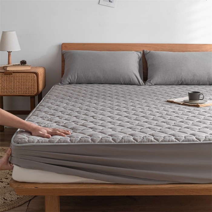 91家纺网 家纺一手货源 找家纺 蓝巢 2023新款全棉水洗棉大豆夹棉床笠 浅灰