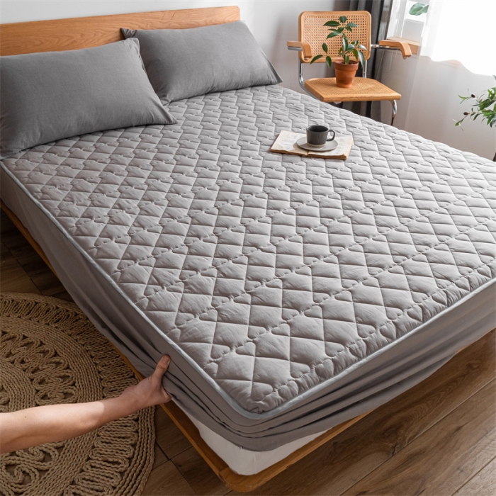 91家纺网 家纺一手货源 找家纺 蓝巢 2023新款全棉水洗棉大豆夹棉床笠 浅灰