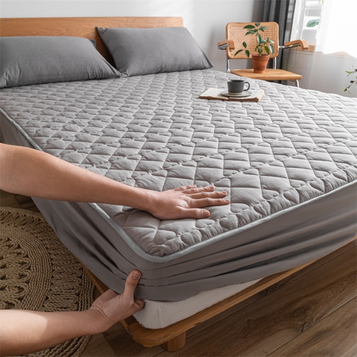 91家纺网 家纺一手货源 找家纺 蓝巢 2023新款全棉水洗棉大豆夹棉床笠 浅灰