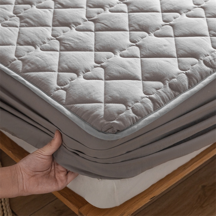 91家纺网 家纺一手货源 找家纺 蓝巢 2023新款全棉水洗棉大豆夹棉床笠 浅灰