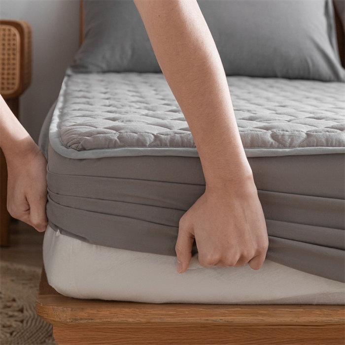 91家纺网 家纺一手货源 找家纺 蓝巢 2023新款全棉水洗棉大豆夹棉床笠 浅灰