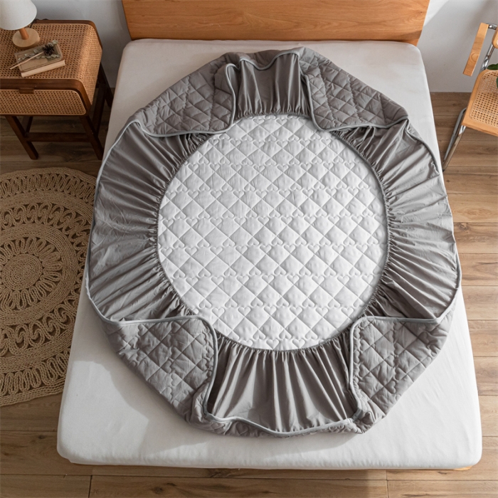 91家纺网 家纺一手货源 找家纺 蓝巢 2023新款全棉水洗棉大豆夹棉床笠 浅灰