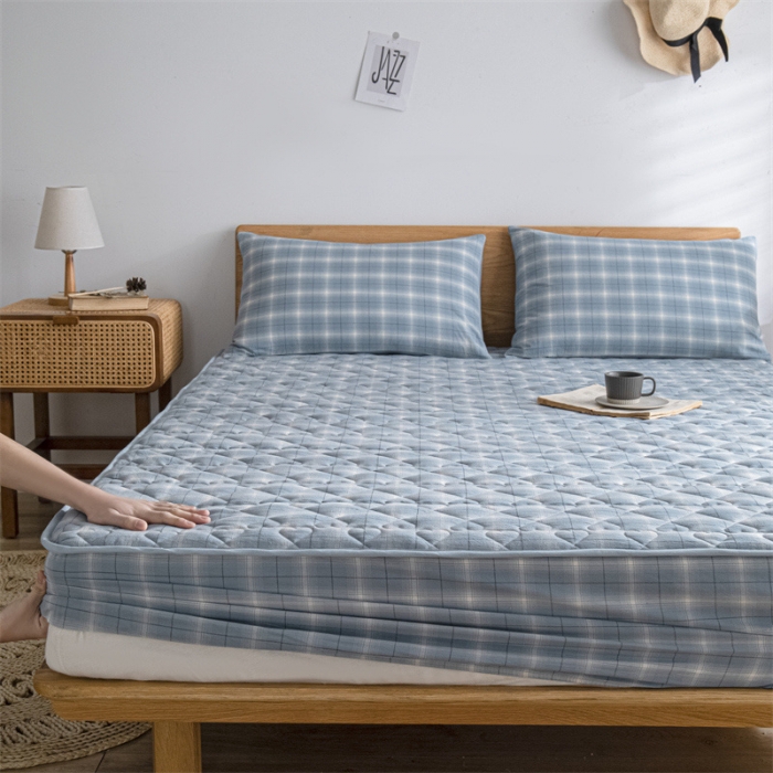 91家纺网 家纺一手货源 找家纺 蓝巢 2023新款全棉水洗棉大豆夹棉床笠 午后时光兰