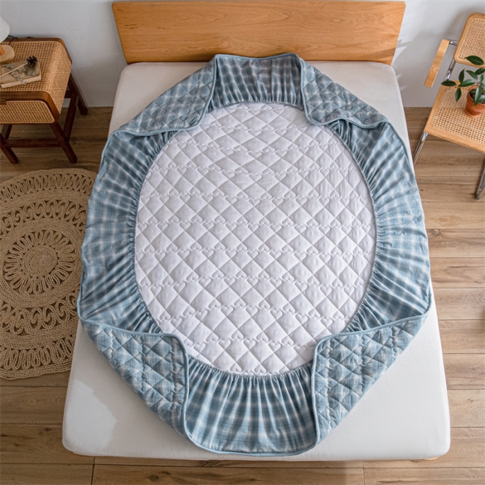 91家纺网 家纺一手货源 找家纺 蓝巢 2023新款全棉水洗棉大豆夹棉床笠 午后时光兰