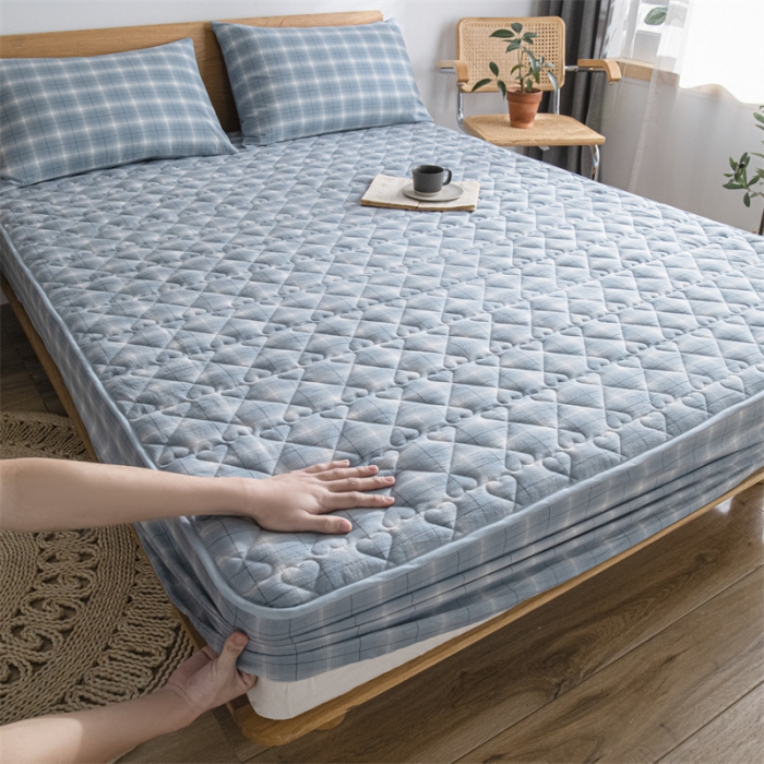 91家纺网 家纺一手货源 找家纺 蓝巢 2023新款全棉水洗棉大豆夹棉床笠 午后时光兰