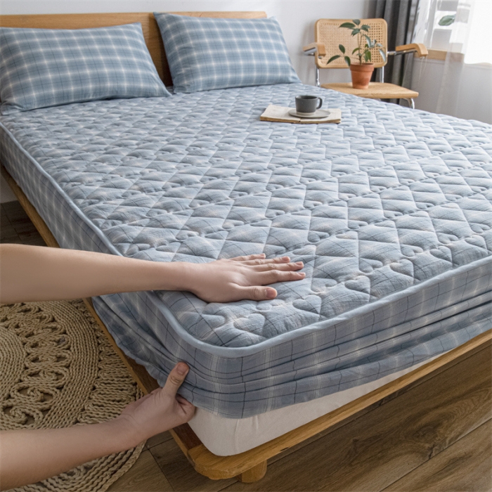 91家纺网 家纺一手货源 找家纺 蓝巢 2023新款全棉水洗棉大豆夹棉床笠 午后时光兰