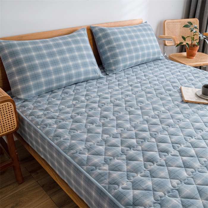 91家纺网 家纺一手货源 找家纺 蓝巢 2023新款全棉水洗棉大豆夹棉床笠 午后时光兰