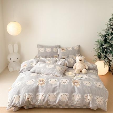 91家纺网 家纺一手货源 找家纺 川悦生活 2023新款高密全棉印花四件套 抱抱熊