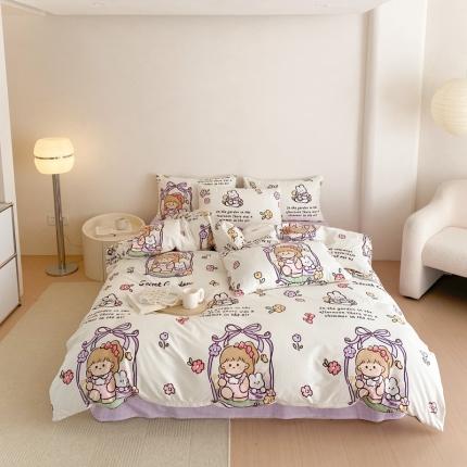 91家纺网 家纺一手货源 找家纺 川悦生活 2023新款高密全棉印花四件套 香芋少女