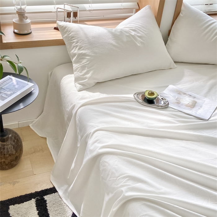 91家纺网 家纺一手货源 找家纺 蓝巢 2023新款全棉色织水洗棉系列单品床单 本白