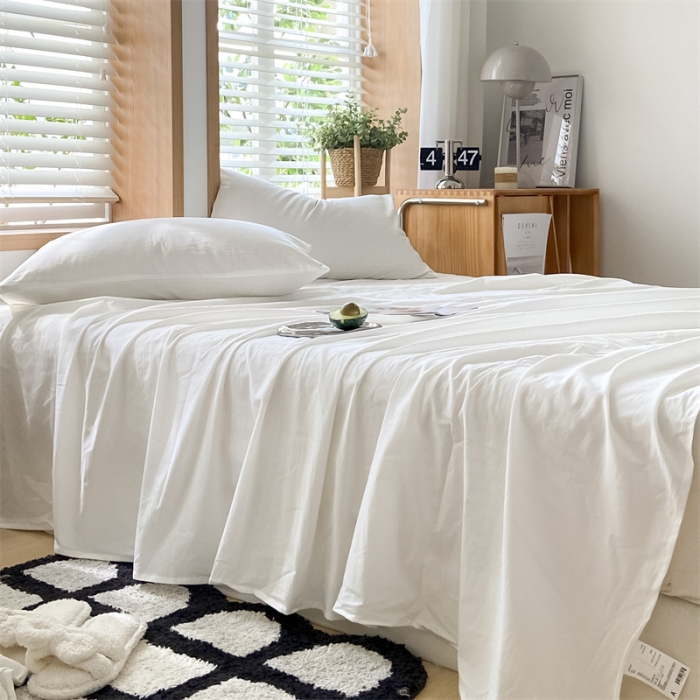 91家纺网 家纺一手货源 找家纺 蓝巢 2023新款全棉色织水洗棉系列单品床单 本白