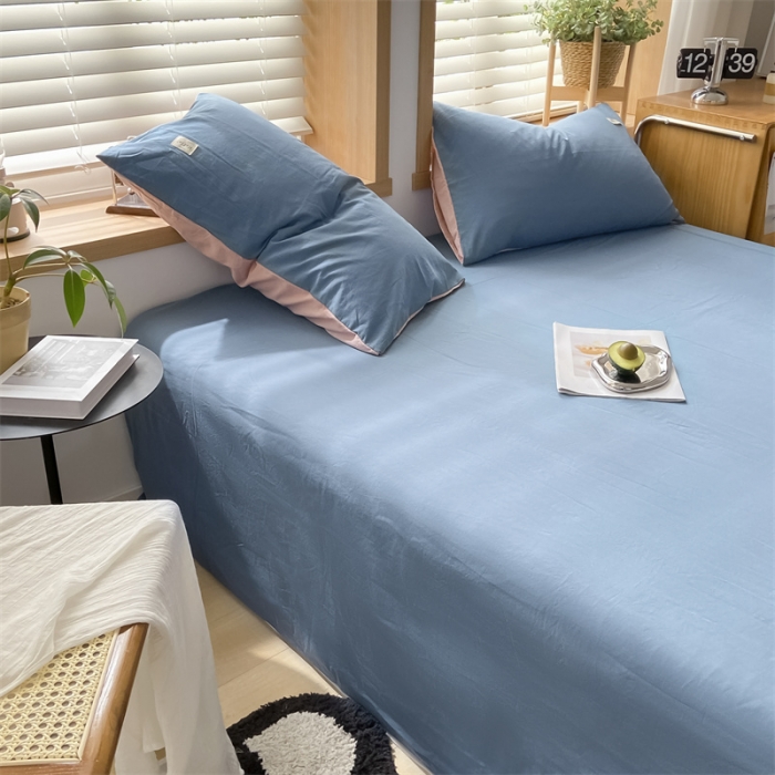 91家纺网 家纺一手货源 找家纺 蓝巢 2023新款全棉色织水洗棉系列单品床单 宾利蓝