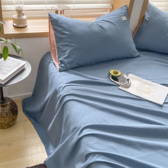 91家纺网 家纺一手货源 找家纺 蓝巢 2023新款全棉色织水洗棉系列单品床单 宾利蓝