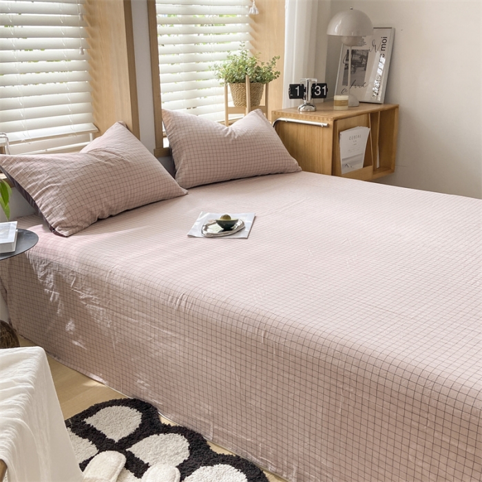 91家纺网 家纺一手货源 找家纺 蓝巢 2023新款全棉色织水洗棉系列单品床单 丁香粉格