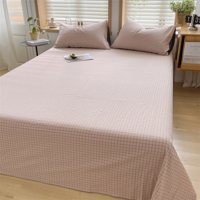 91家纺网 家纺一手货源 找家纺 蓝巢 2023新款全棉色织水洗棉系列单品床单 丁香粉格