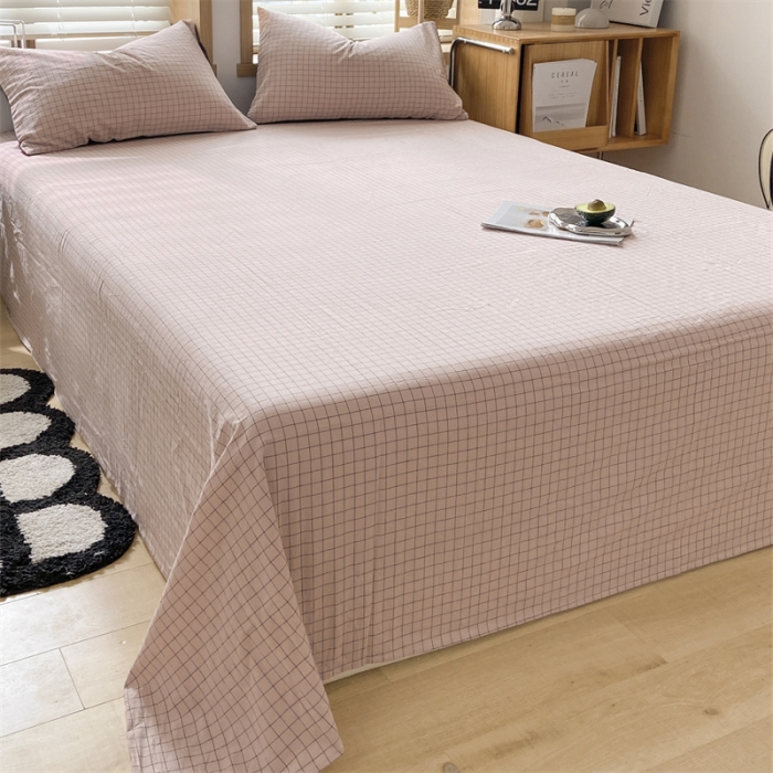 91家纺网 家纺一手货源 找家纺 蓝巢 2023新款全棉色织水洗棉系列单品床单 丁香粉格