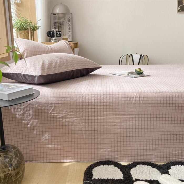 91家纺网 家纺一手货源 找家纺 蓝巢 2023新款全棉色织水洗棉系列单品床单 丁香粉格