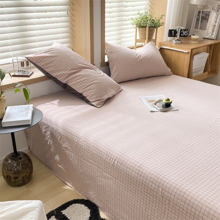 91家纺网 家纺一手货源 找家纺 蓝巢 2023新款全棉色织水洗棉系列单品床单 丁香粉格