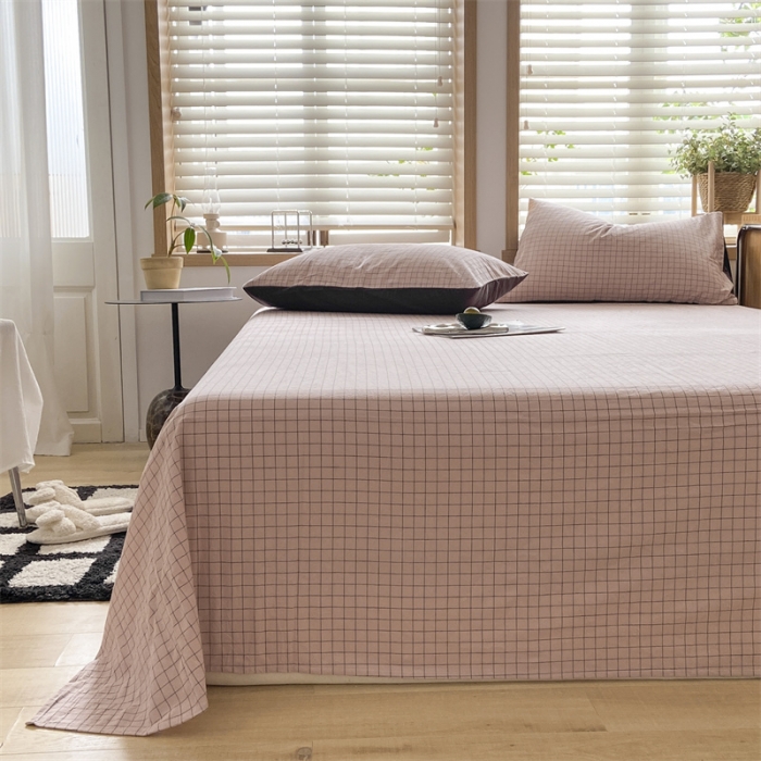 91家纺网 家纺一手货源 找家纺 蓝巢 2023新款全棉色织水洗棉系列单品床单 丁香粉格