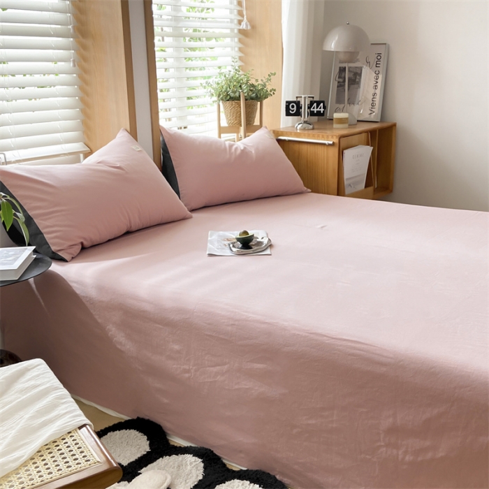 91家纺网 家纺一手货源 找家纺 蓝巢 2023新款全棉色织水洗棉系列单品床单 豆沙