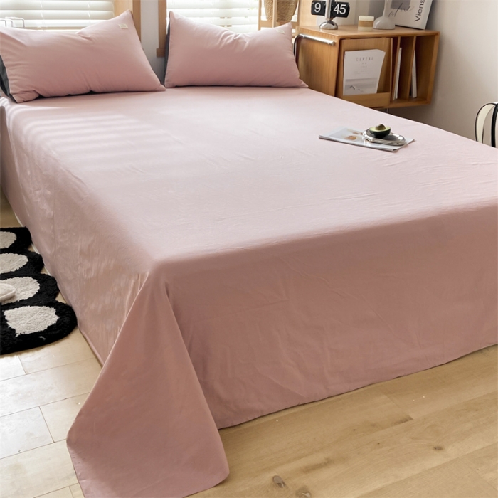 91家纺网 家纺一手货源 找家纺 蓝巢 2023新款全棉色织水洗棉系列单品床单 豆沙