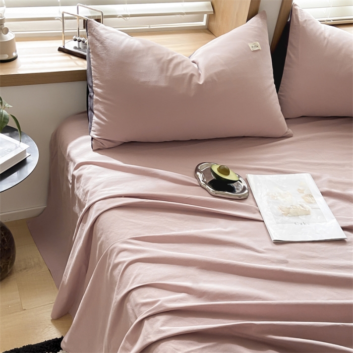 91家纺网 家纺一手货源 找家纺 蓝巢 2023新款全棉色织水洗棉系列单品床单 豆沙