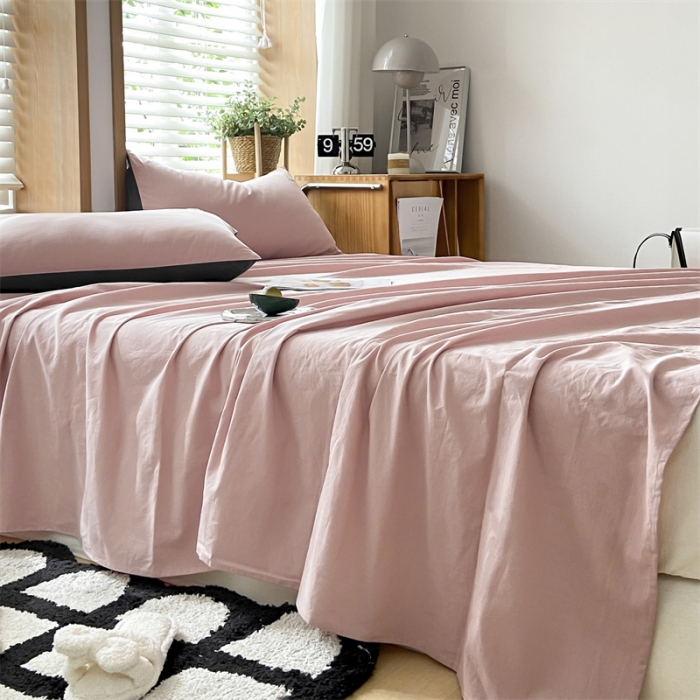 91家纺网 家纺一手货源 找家纺 蓝巢 2023新款全棉色织水洗棉系列单品床单 豆沙