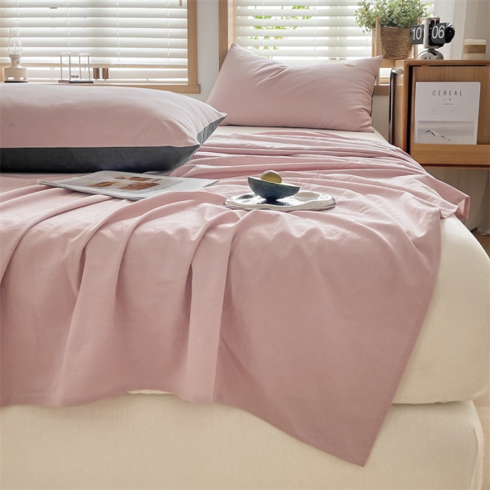 91家纺网 家纺一手货源 找家纺 蓝巢 2023新款全棉色织水洗棉系列单品床单 豆沙