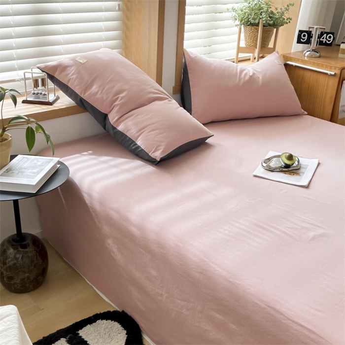 91家纺网 家纺一手货源 找家纺 蓝巢 2023新款全棉色织水洗棉系列单品床单 豆沙