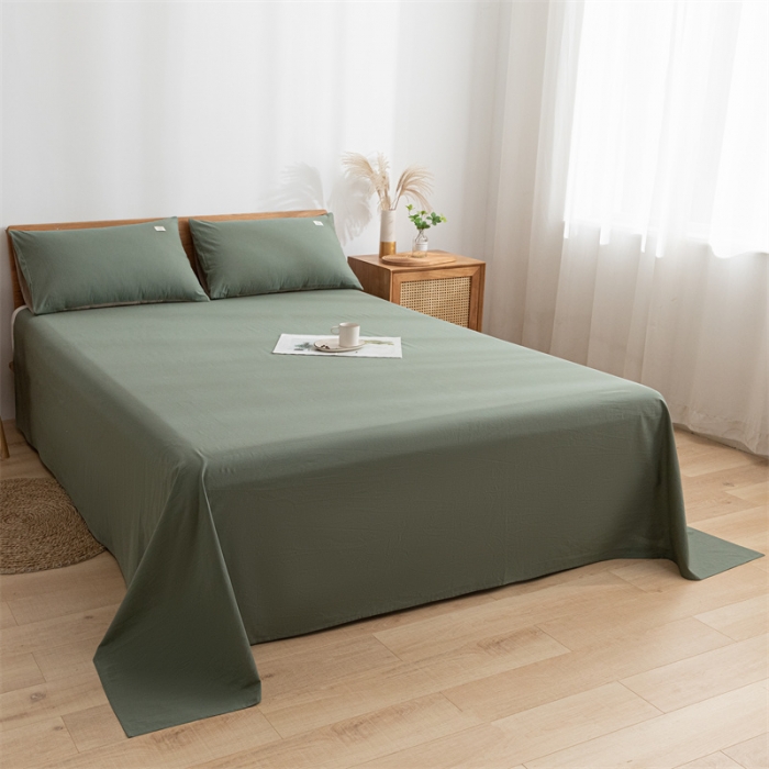 91家纺网 家纺一手货源 找家纺 蓝巢 2023新款全棉色织水洗棉系列单品床单 复古绿