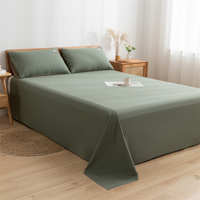 91家纺网 家纺一手货源 找家纺 蓝巢 2023新款全棉色织水洗棉系列单品床单 复古绿