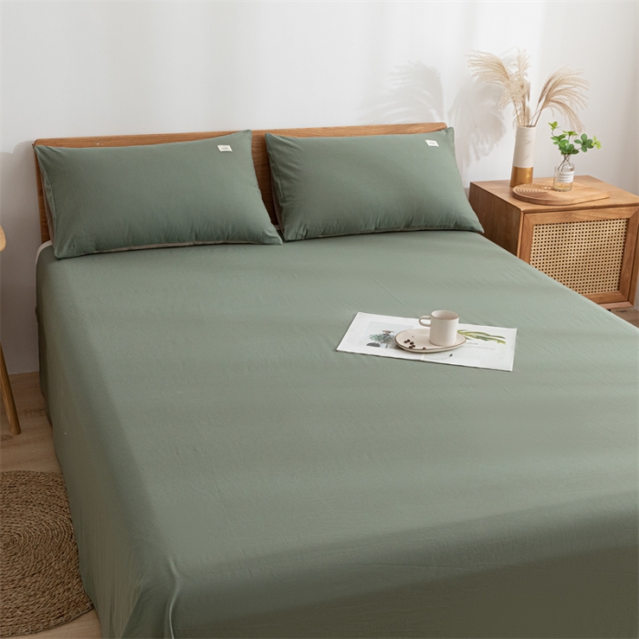 91家纺网 家纺一手货源 找家纺 蓝巢 2023新款全棉色织水洗棉系列单品床单 复古绿